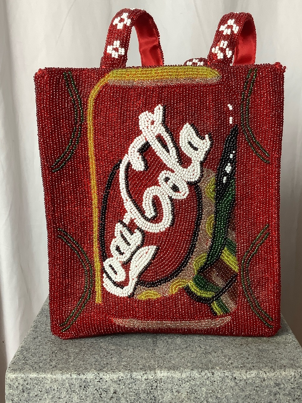 Beaded Red Novelty vintage Bag with Soda Can Motif